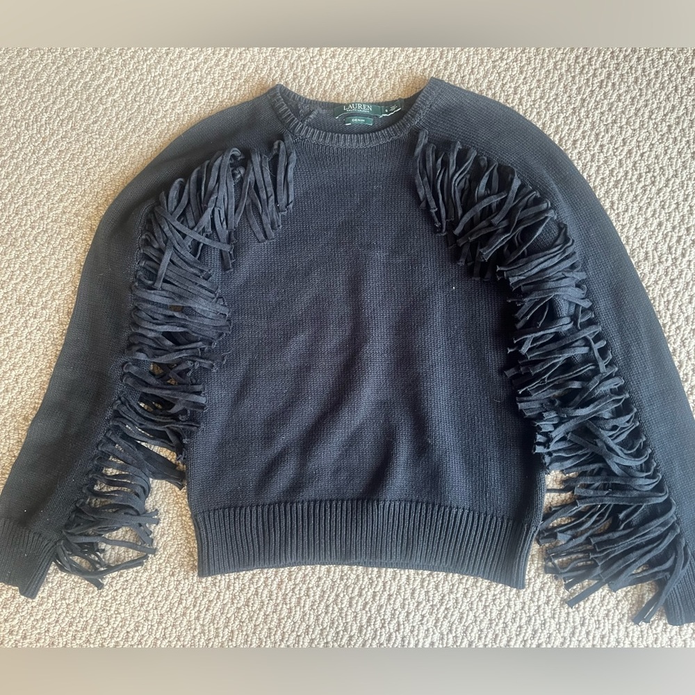 Lauren Ralph Lauren fringed sweater size S
